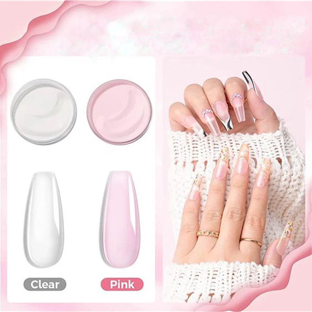 Polvo acrílico para uñas, 120ML, 4,23 OZ, cristal acrílico Rosa transparente y blanco, sin olor, sin burbujas, No necesita lámpara de uñas de larga duración