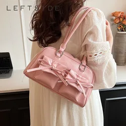 LEFTSIDE Small Double Pockets Bow Design Silver Shoulder Bags For Women 2024 Y2K Fashion Trend Underarm Bag Females Handbags