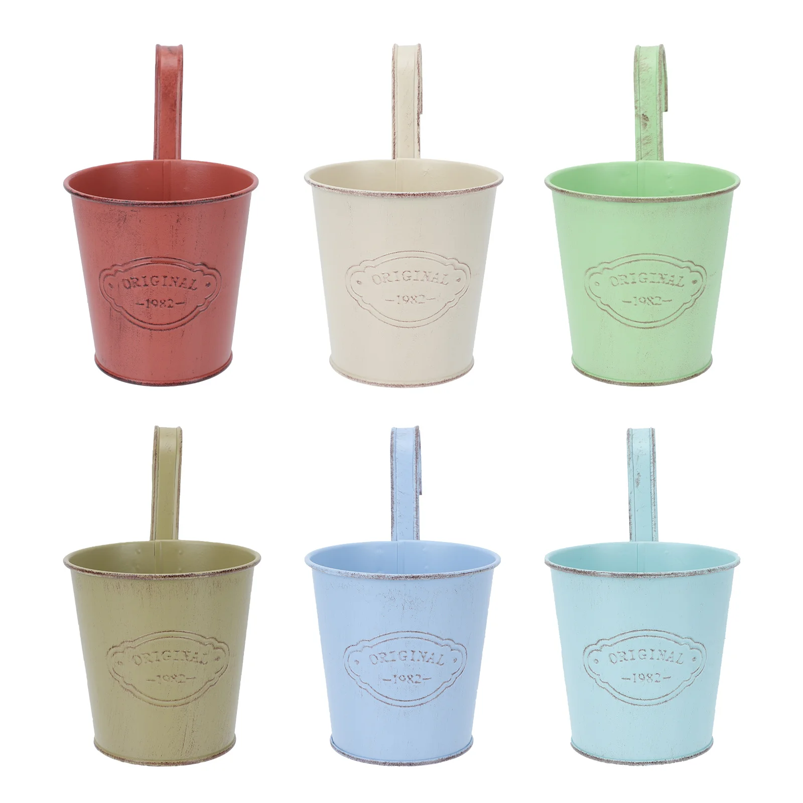 

6pcs Retro Buckets Galvanized Plant Flower Flower Buckets Home Decor Hanging Balcony Dried Containers