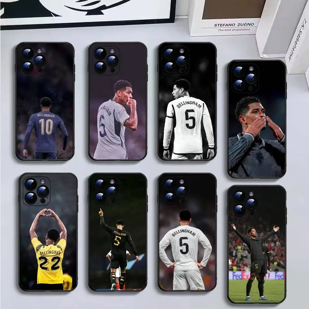 

football Jude Bellingham Phone Case For iPhone16,15,14,13,12,11 Plus,Pro Max,XS,X,XR,SE,Mini,8,7,Soft Black Cover