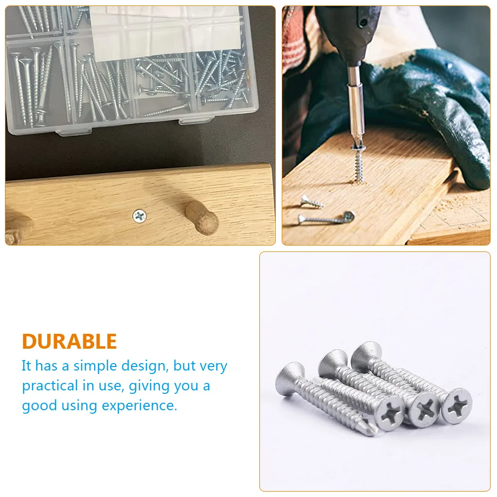 

1Set Flat Head Self Tapping Carbon Steel Kit For Wood Wall Cabinet Drywall Home Furniture Repair Metal Fasteners Assorted Screws