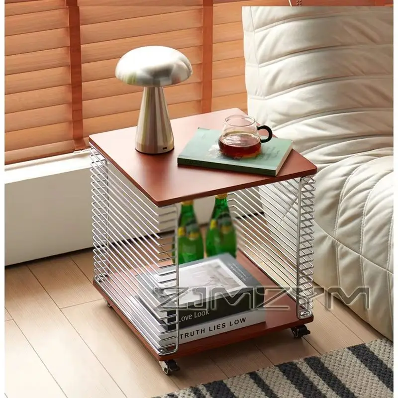 Stainless Steel Edge Bay Window Line Shelf Metal Book Sofa Side Table Bedside Furniture for Few Household, Bedside Table