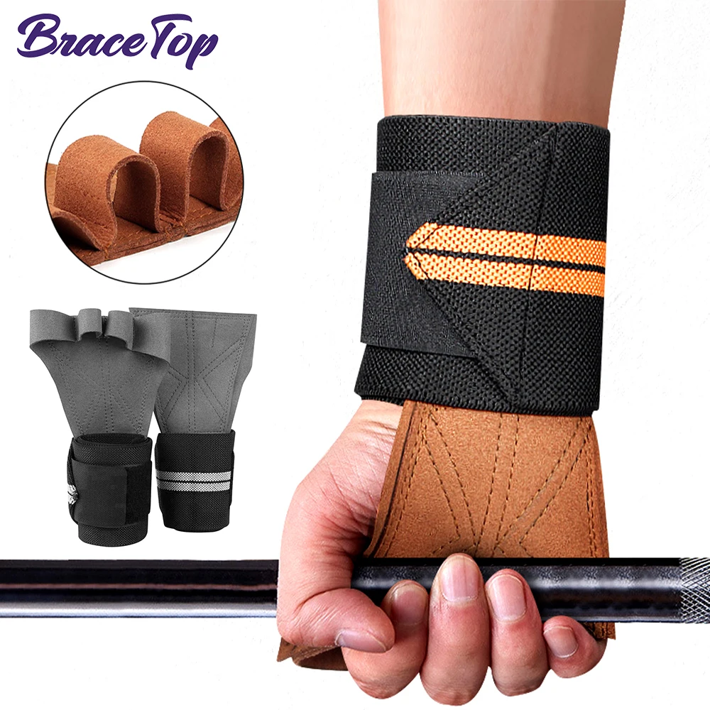 BraceTop 1Pair Weight Lifting Training Gloves Fitness Sports Body Building Gymnastics Grips Gym Hand Palm Wrist Protector Gloves