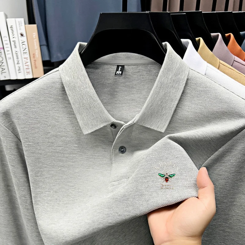100% القطن قميص بولو بأكمام طويلة الرجال العلامة التجارية النحل تنقش تي شيرت عادية مريحة للتنفس 2025 الخريف جديد رداء علوي غير رسمي #3