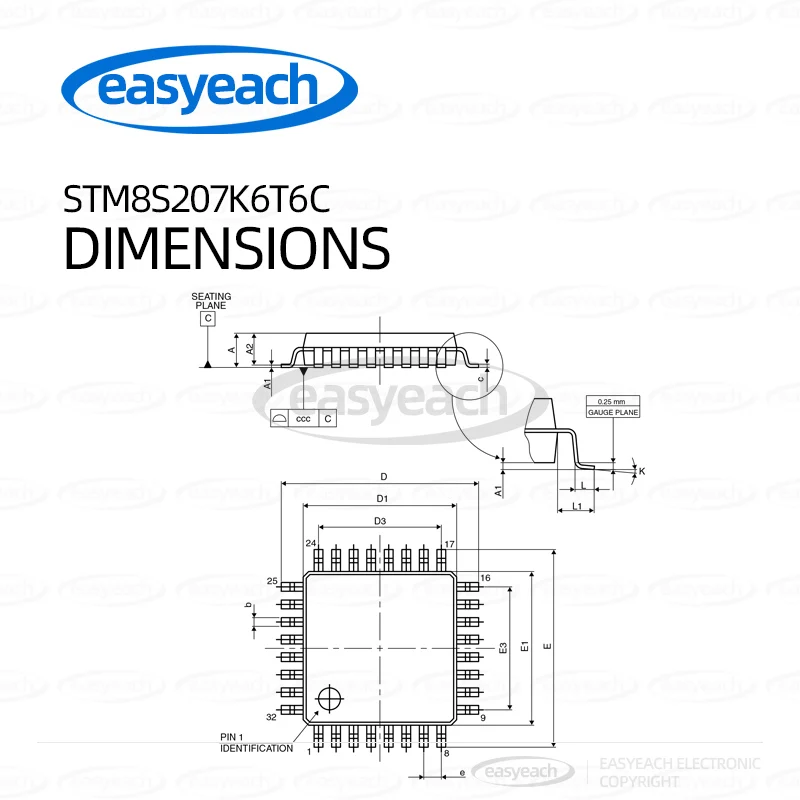 STM8S207K6T6C STMicroelectronics مكونات متحكم دقيق IC رقاقة المعالج