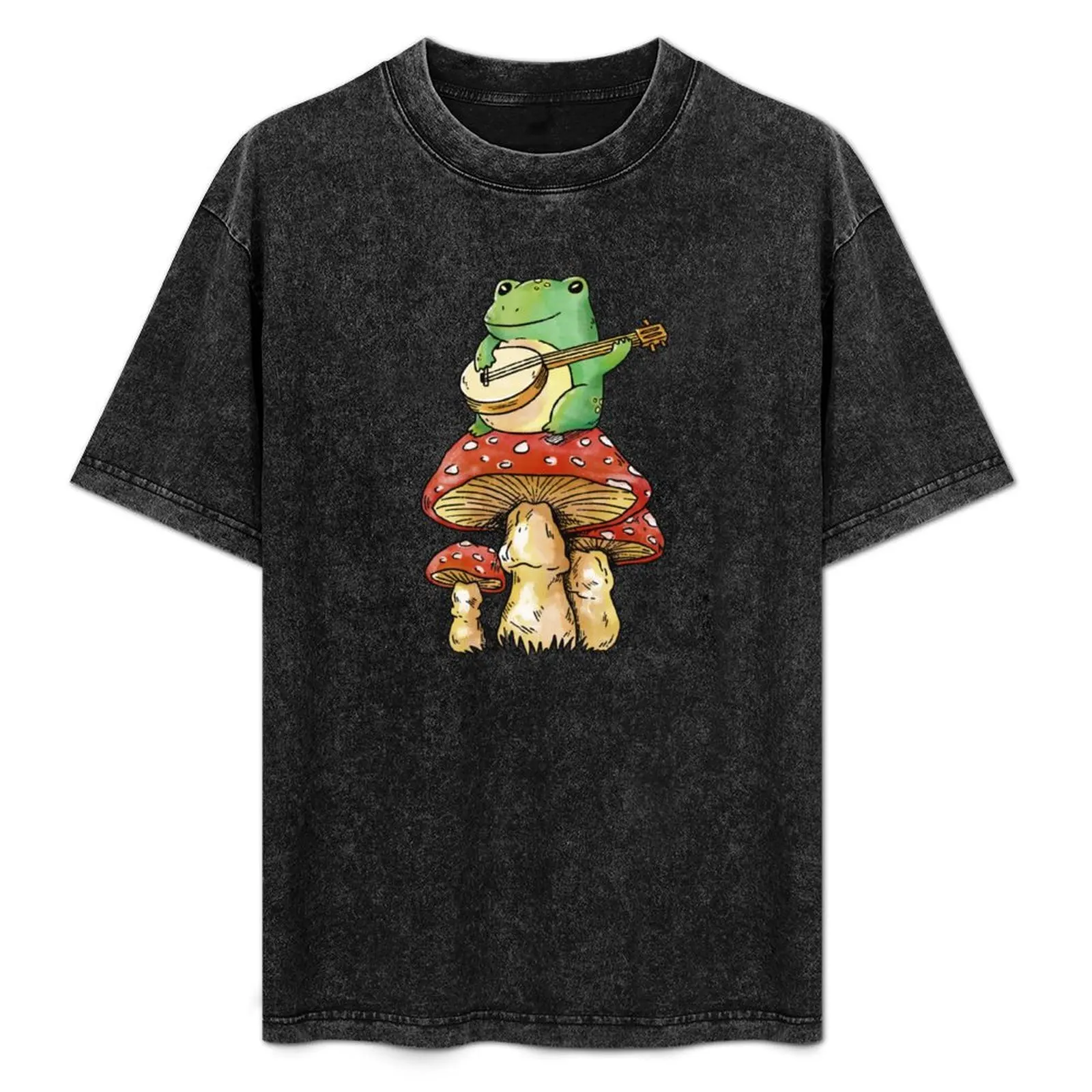 

Cottagecore Clothing Aesthetic Frog Banjo Mushroom Kawaii T-Shirt Christmas Casual Short Sleeve Top