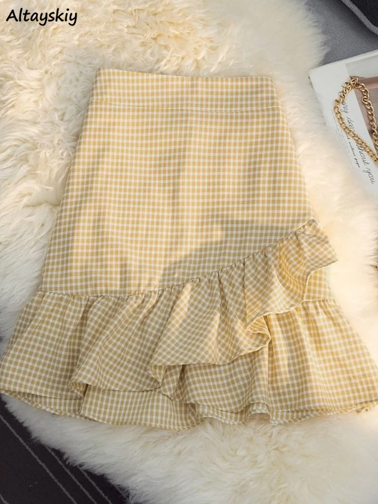 

Ruffles Skirts Women A-line Vintage High Waist Spring Korean Style All-match Design Leisure Literary Fashion Ladies Daily Юбки
