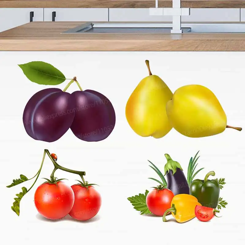 Home Decor Vegetable & Fruit Wall Stickers Living Room Cabinet Fridge Decal Stickers - Kitchen Theme Room Decoration AA443