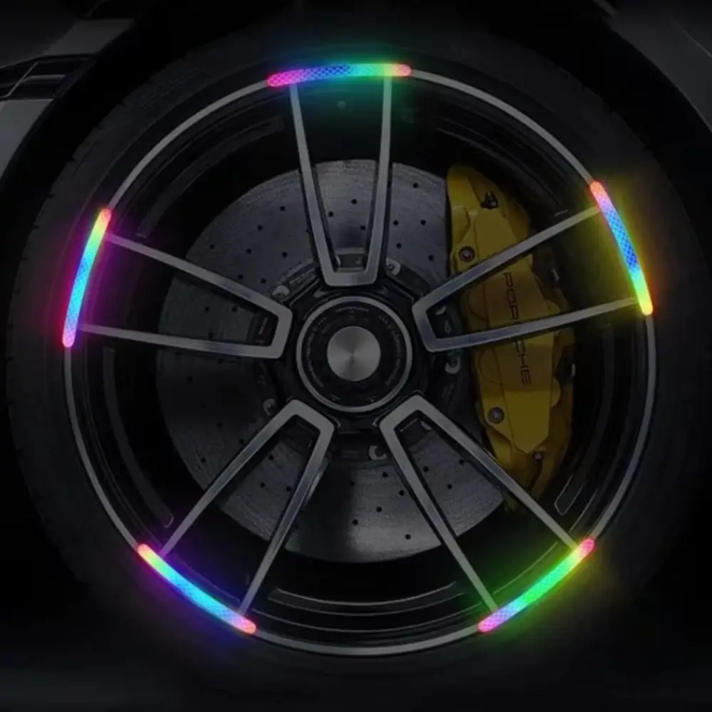 

20 шт., светоотражающая наклейка на ступицу колеса для предотвращения столкновений, семицветная лазерная предупреждающая светящаяся наклейка наклейка на колесо мотоцикла автомобиля