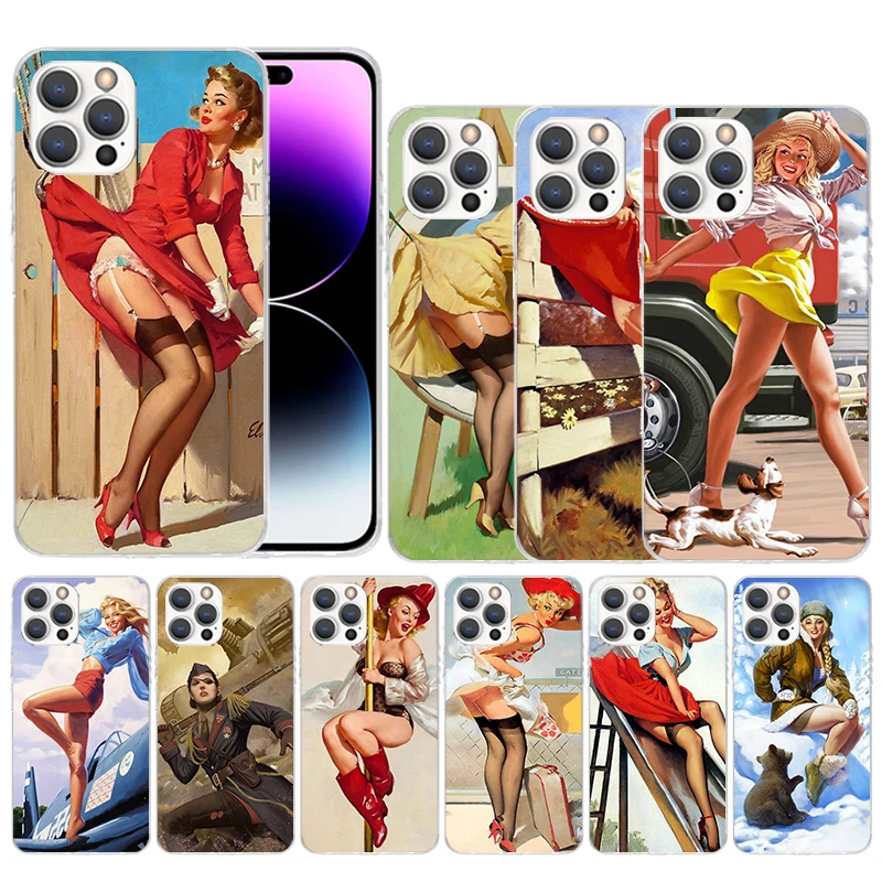 Sexy Pin Up Girl Lady Coser Soft Cover for iPhone 15 14 13 12 Mini 11 Pro Max Print Phone Case X XS XR 7 Plus 8 + SE Pattern