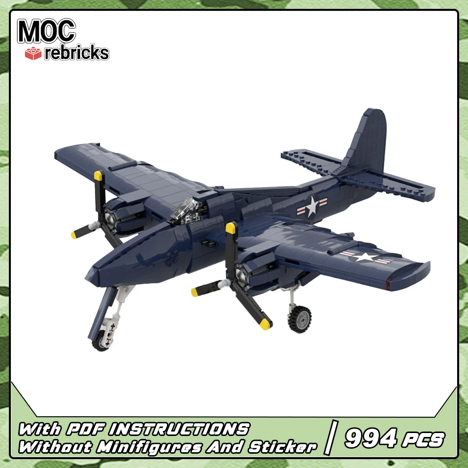 

MOC военная серия кирпичи F7F-3 Tigercat ночной разведчиватель строительные блоки набор игрушек «сделай сам» детские рождественские подарки