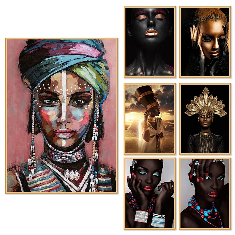 Affiches d'art de toile de femme noire africaine moderne, décoration de mur de contemplateur, impressions pour le salon, décoration à la maison