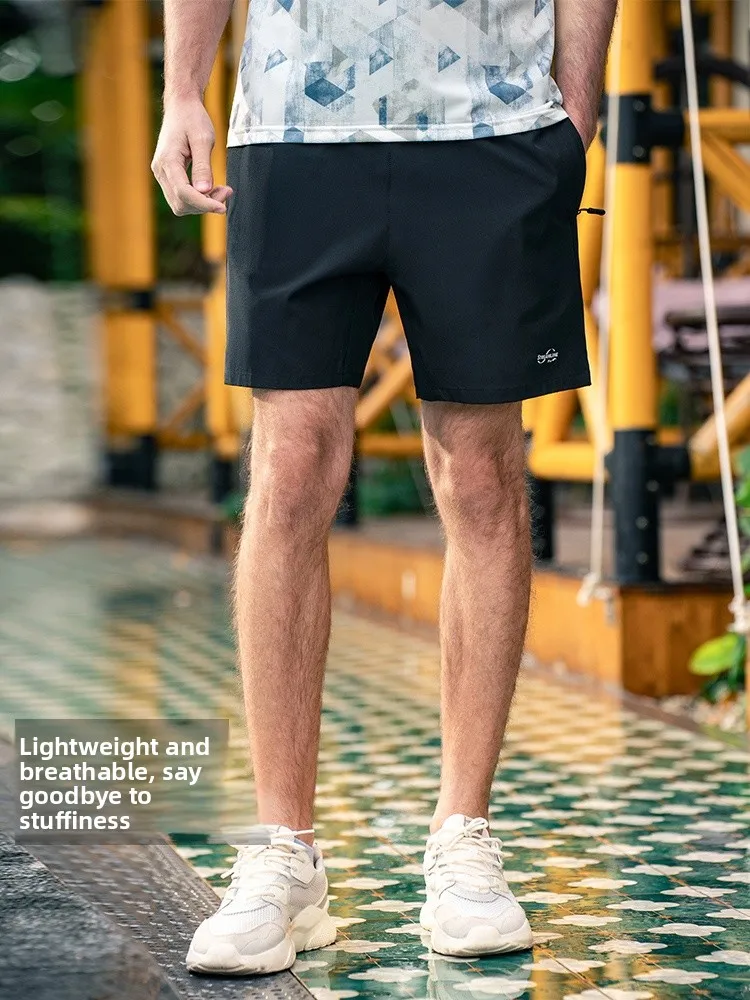 

Enjeolon Men's Sport orts Qui Dry Elastic Outdoor Lightweight Running Fitn Five-Quarter Length Pants Casual Loose Fit