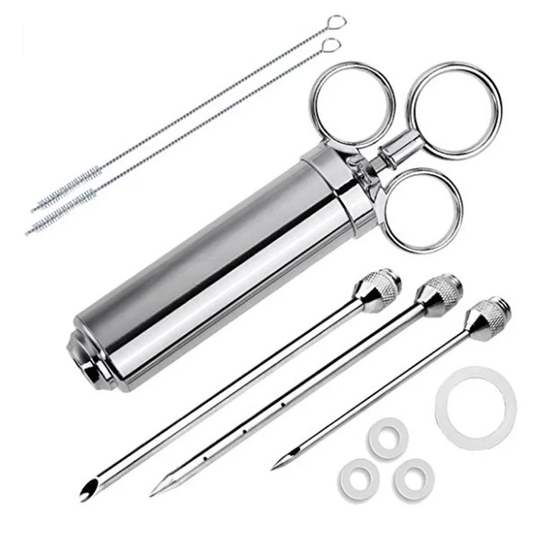 Marinade Meat Seasoning Injector Kit Turkey Meat Injectors Stainless Steel BBQ Cooking Syringe With 3 Needles Cooking Syringe