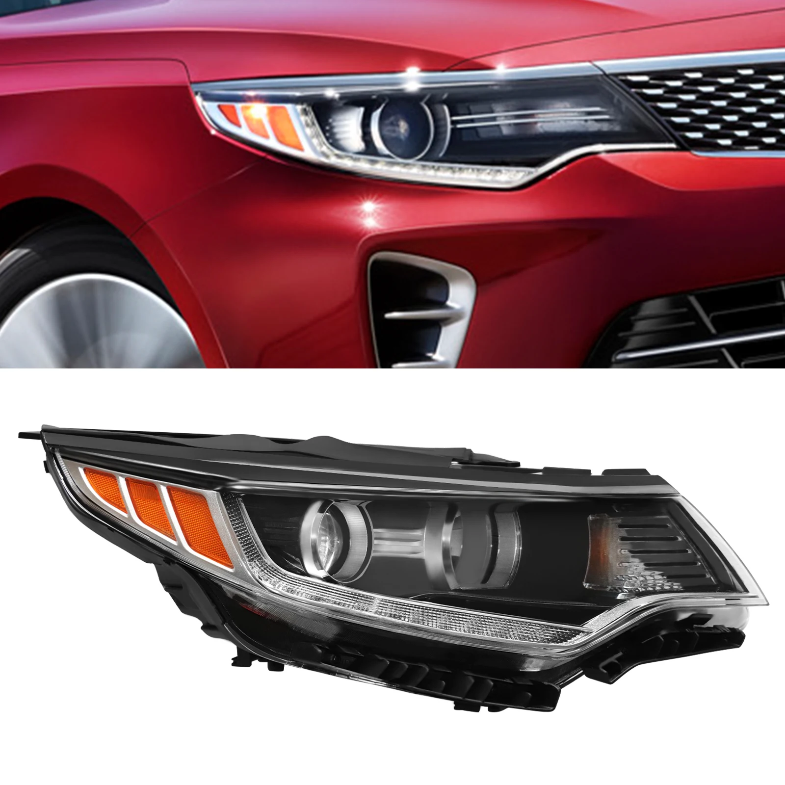 Impact-Resistant Right Passenger Headlight Compatible With 2016 2017 2018 Kia Optima Headlamp Replacement