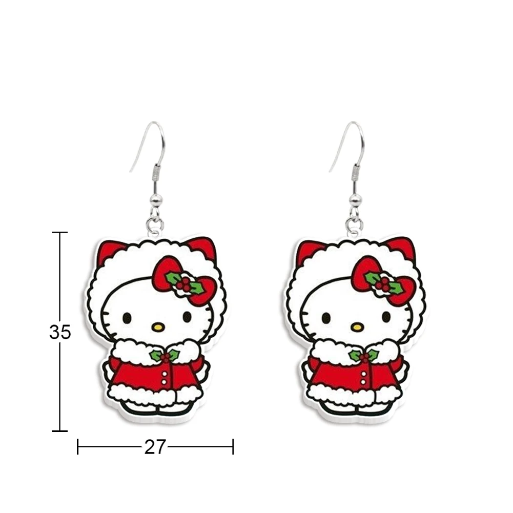 Hello Kitty Sanrio Brincos Pingentes para Mulheres e Meninas, Kawaii Brinco de Natal, Gancho, Acessórios de Jóias, Presente de Natal, Crianças