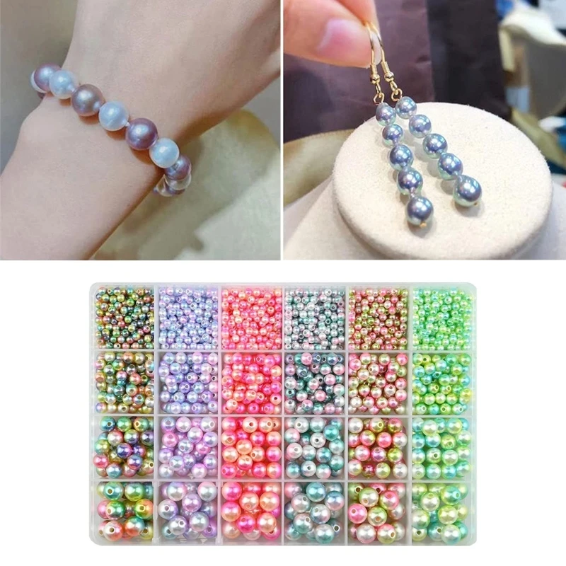 

1890Pcs/Set Changing Color Spacer Beads with Hole 4/6/8/10mm Round Imitation Pearl Loose Bead for Knitting DIY Bracelet Necklace