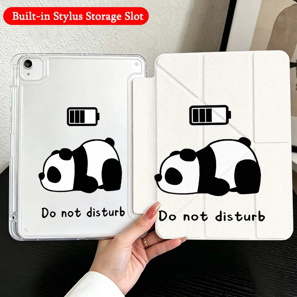 Cartoon Panda For iPad Mini Pro Air 5 6 7 8 9 10th 11th 11 9.7 10.9 13 inch Transparent Y-Shaped Folding Tablet Case