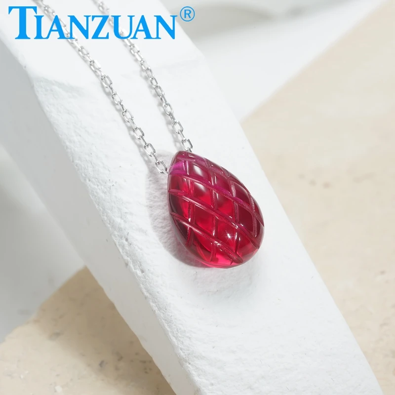 10x14mm Simple Personality Fashion Ruby Pendant Women 925 Silver Necklace Elegant Creative Pendant