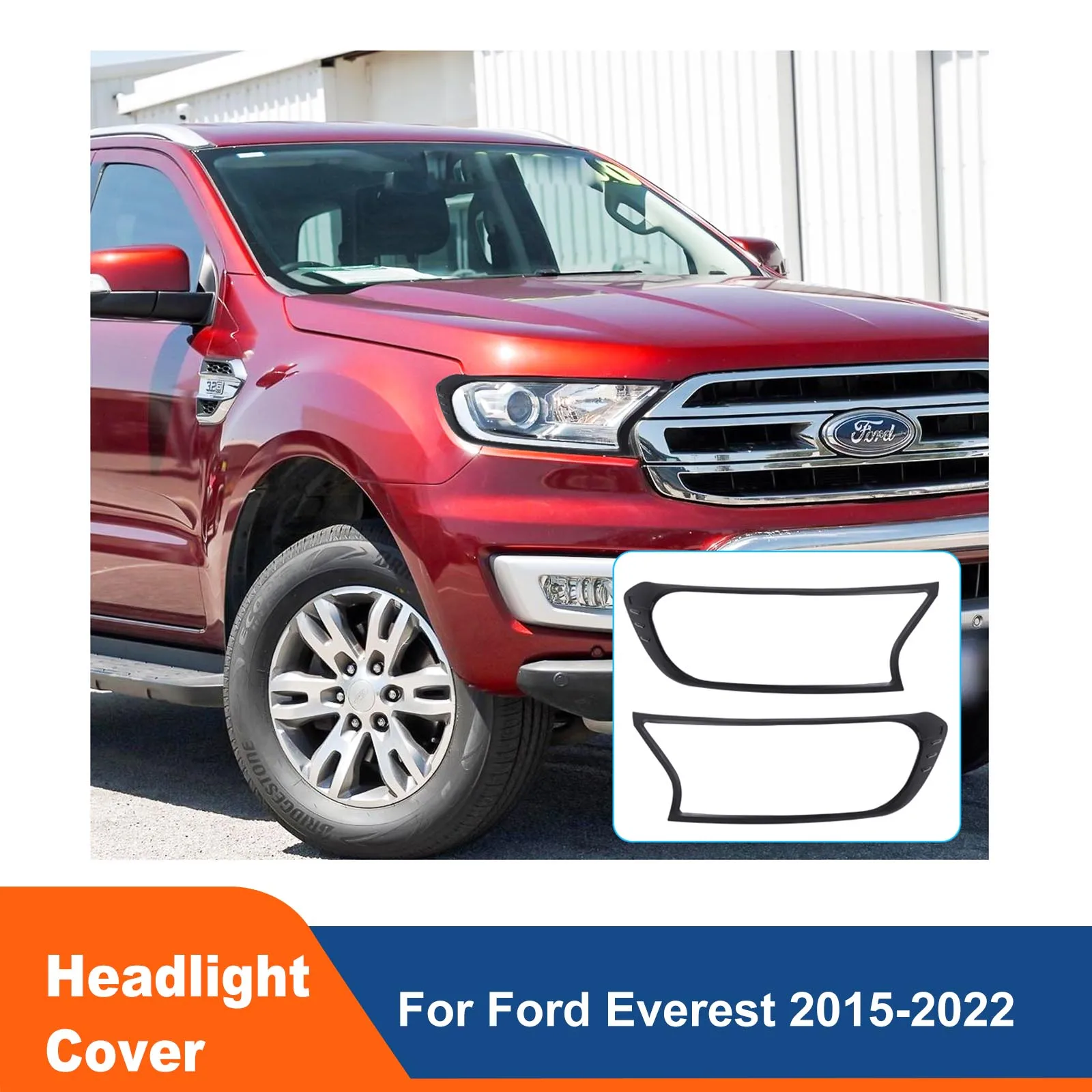 Head Light Lamp Cover Guard Surrounds Trim For Ford Everest 2015 - 2022 2PCS/SET Matte Black Car Accessories