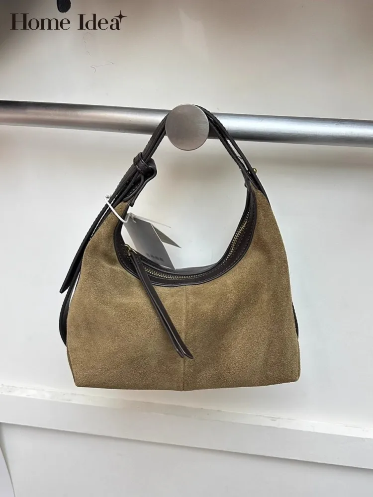 

Fashion Women Softshell Suede Leather Handbag Spliced Pu Leather Small Totes Vintage Strap Shoulder Bag Zip Hobos Crossbody Bags