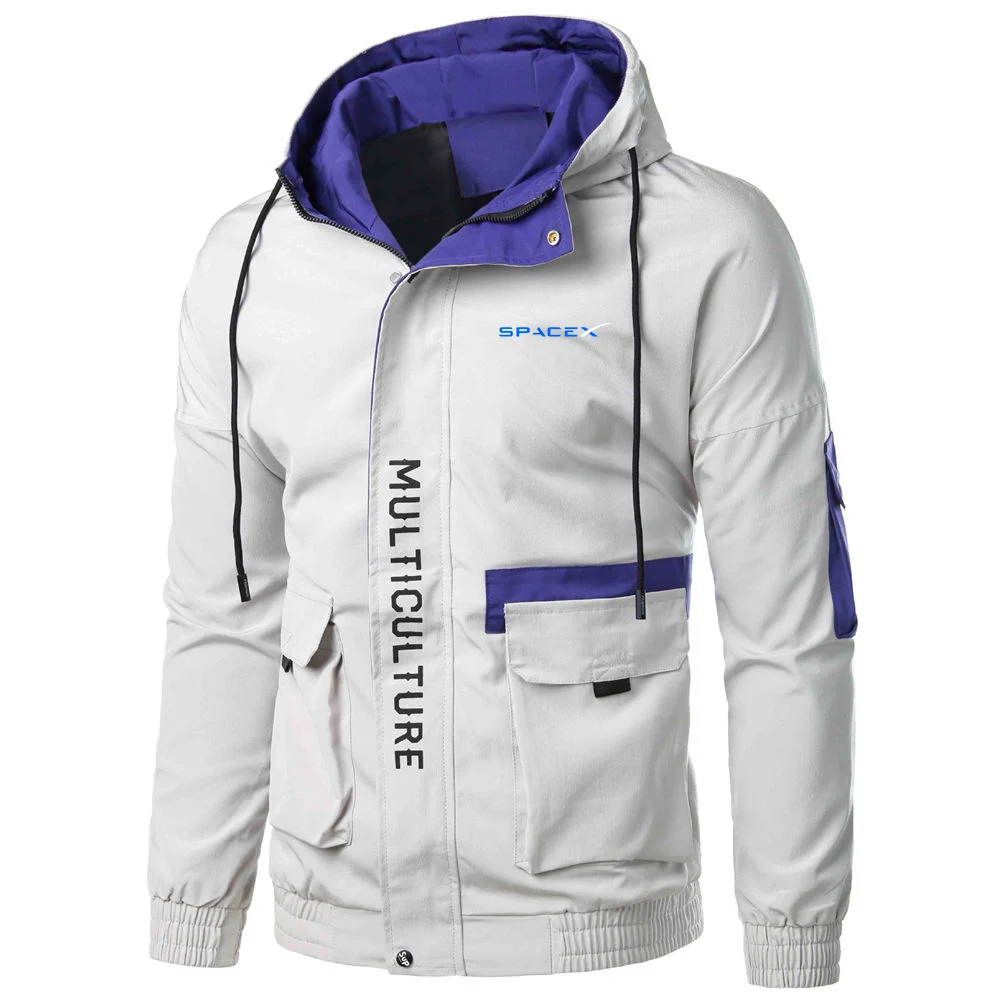 2023 New Men's Spring and Autumn SpaceX Printing Wild Winter SpaceX Windbreaker Hooded Fashion Zipper Jackets Leisure Coats