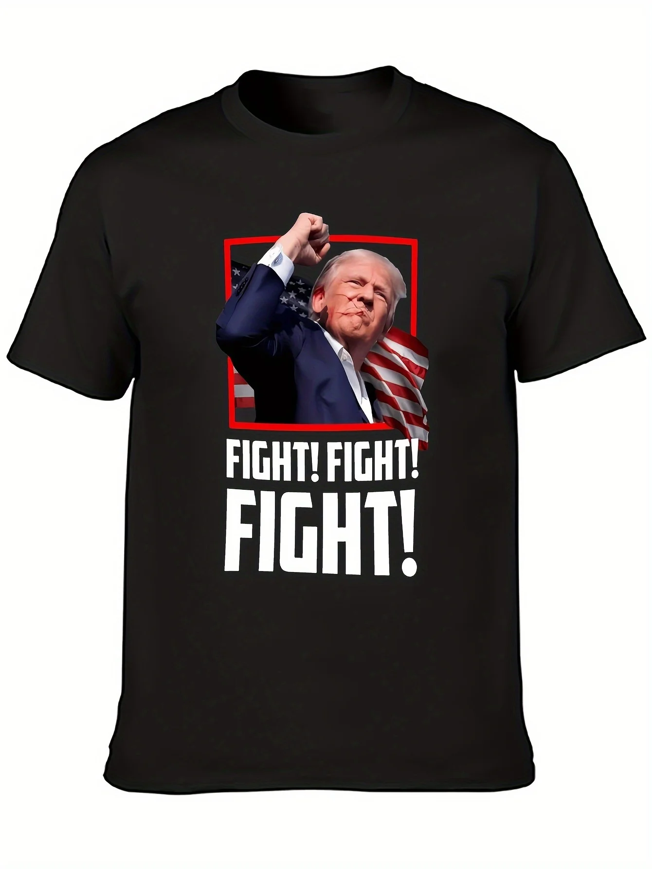 Comfortable and Breathable,Causal Soft and Stretchy Crew Neck Top Mens Donald Trump Fighting  Print Men's Solid Color