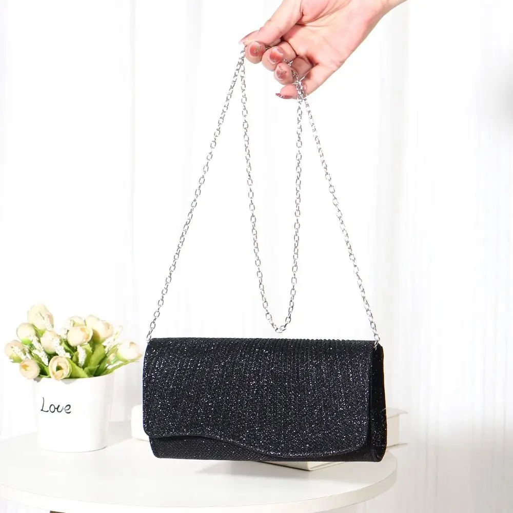 

Fashion Shiny Glitter Handbag Silver Color Clutch Envelope Evening Bag Chain Shoulder Elegant Long Purse Evening