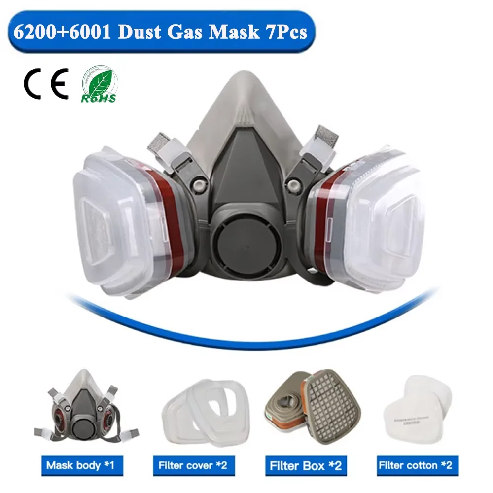 6200 Half Face Dust and Gas Mask with Protective Fog Proof Glasses and Respirator Filters for Painting Spraying and Safety Work