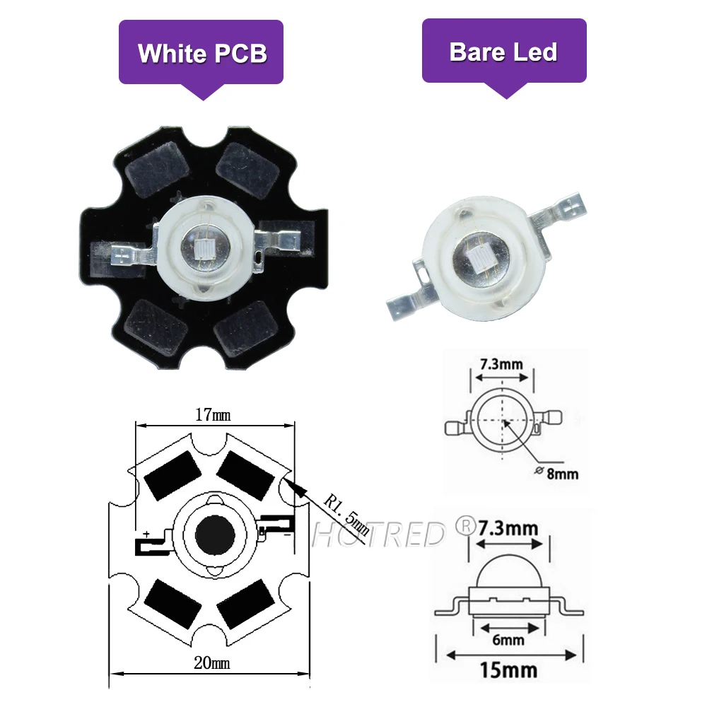 3W UV Purple High Power LED Lamp Chip 365nm 370nm 380nm 385nm 395nm 400nm 405nm 410nm 420nm Beads Ultra Violet Light With PCB