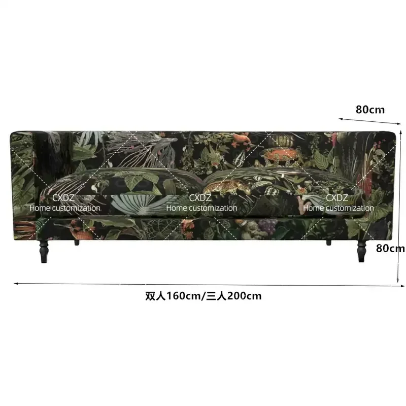 American Antique Fabric 3 Seater Sofa French Retro Style Straight Couch for Small Apartment Living Room