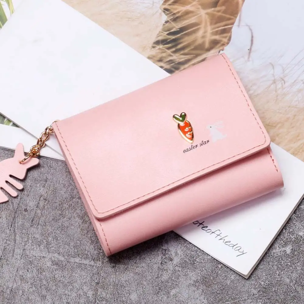 Bolso elegante con forma de zanahoria y conejo para niña, monedero pequeño con borlas de cuero PU, monedero coreano, billeteras para mujer, tarjeteros