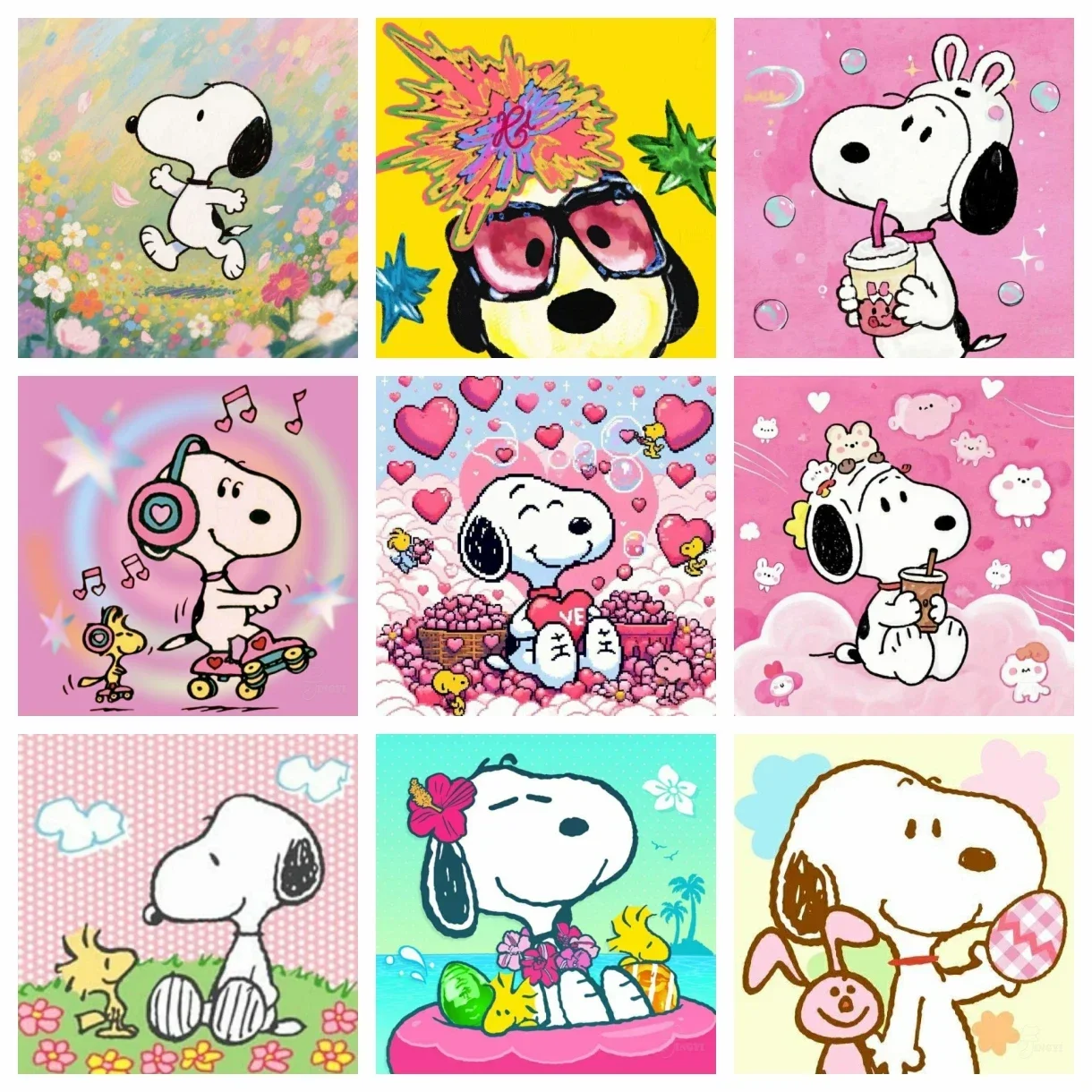 2026 New Pink Heart Kawaii Snoopy Diamond Painting Full Drill Cartoon Art DIY Nursery Wall Decor Perfect Gift For Snoopy Lover