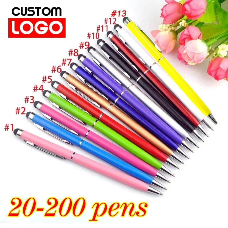 mini caneta esferografica de metal 2 em1 stylus universal gravacao de texto logotipo personalizado escritorio escola publicidade 20200 canetas cada pacote 01