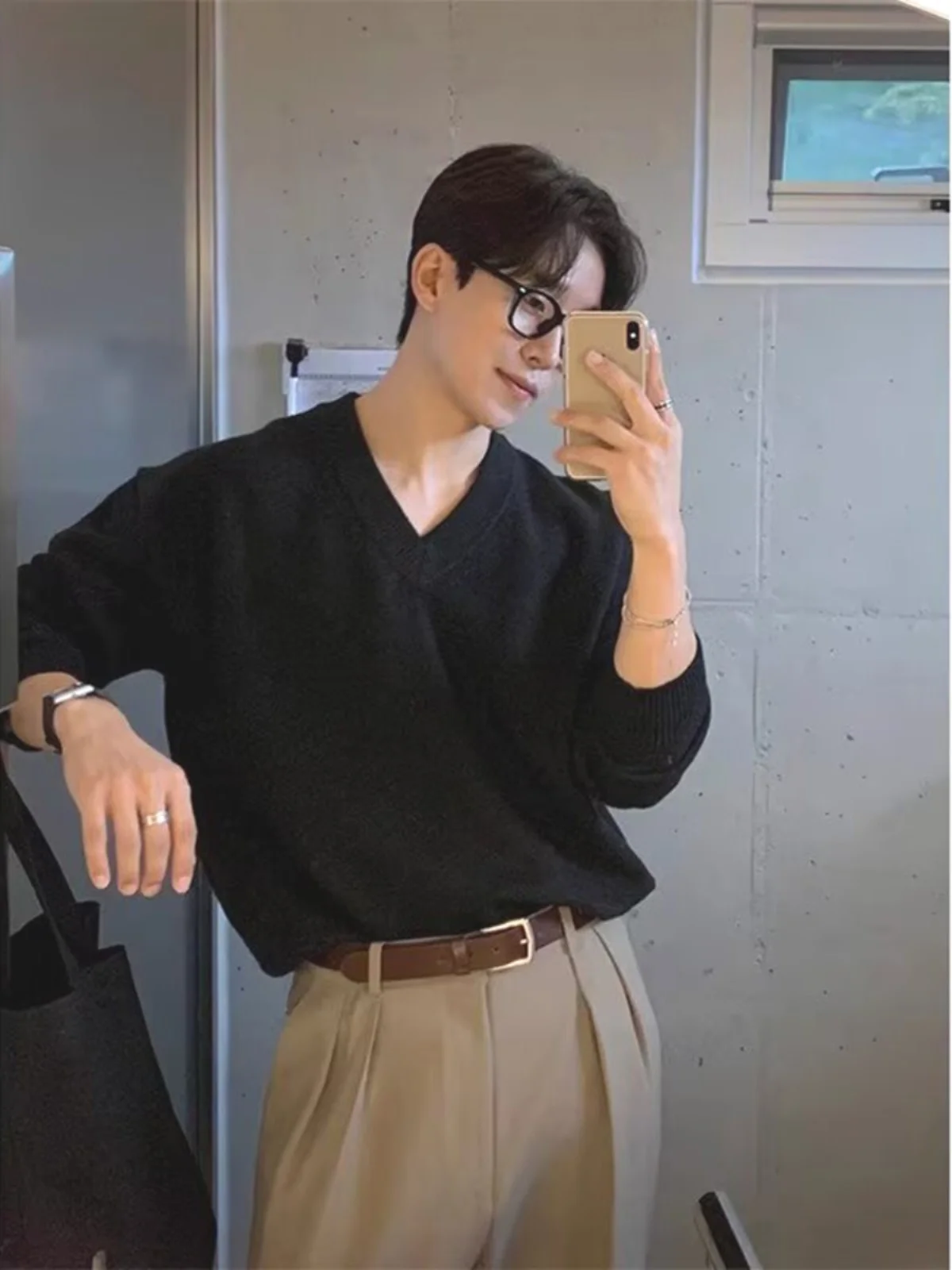 

American Sle V-Ne Knitted Sweater Men's High-End Slim Fit Long Sve Hoodie Wool Core Spun Yarn Faionable Base Layer