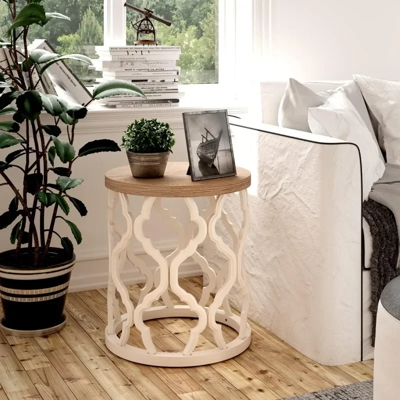 Retro Distressed Wooden Side Table Living Room Balcony Home Storage Rack Coffee Table Round Hollow Creative Coffee Tables