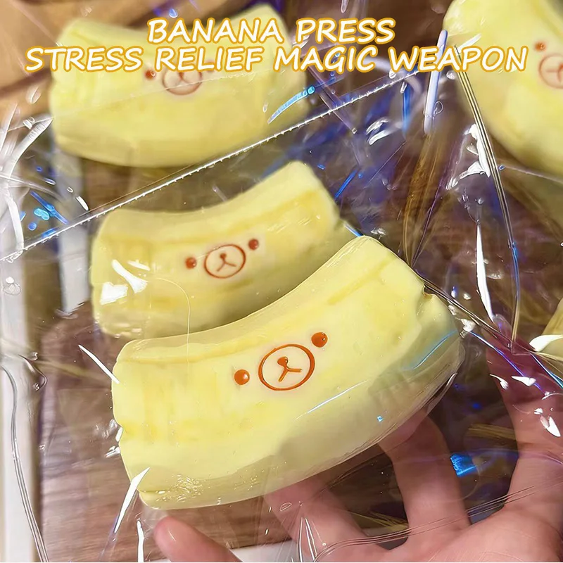 

NOW ENJOY 1Pc handmade Squishy with BUTTER texture - Banana bear shaped to relieve stress - Food grade silicone Squeeze Toys