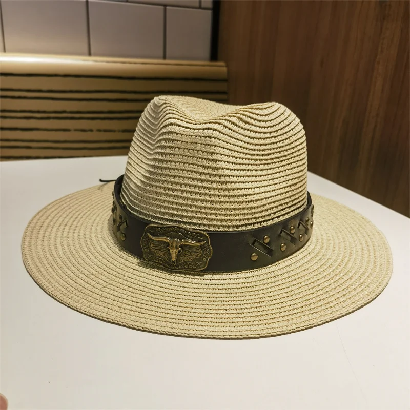 feminino-casual-cowboy-e-vaqueira-protecao-solar-chapeu-de-palha-aba-larga-panama-cinto-solido-exterior-verao