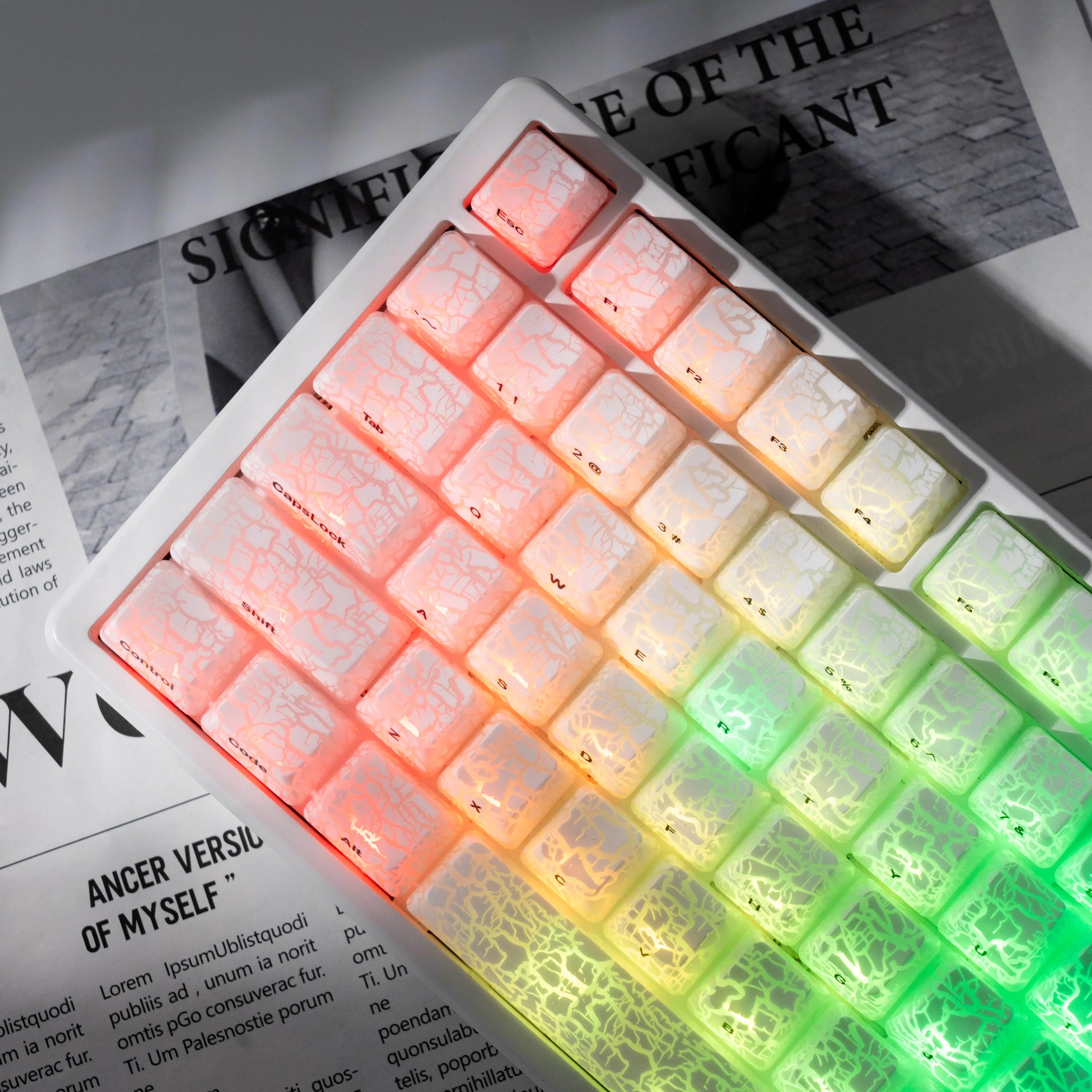 XVX Ice Crack New Version Pattern Shine-Through OEM Profile IMD-Tech Side Print White Keycaps