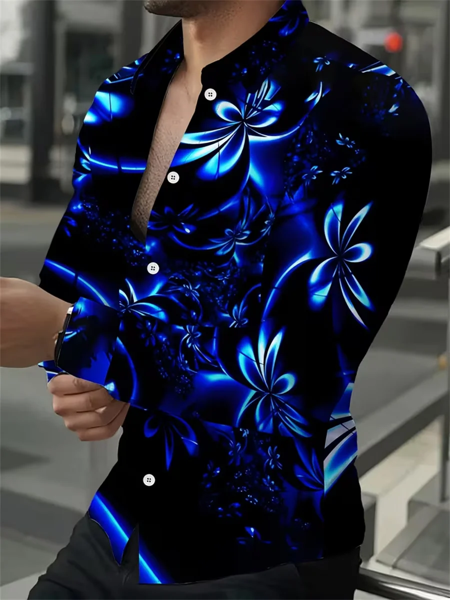 قميص رجالي بأكمام طويلة بتصميم طباعة خط هندسي باللونين الأسود والذهبي، سترة صوفية كاجوال أنيقة، قماش مريح. #3