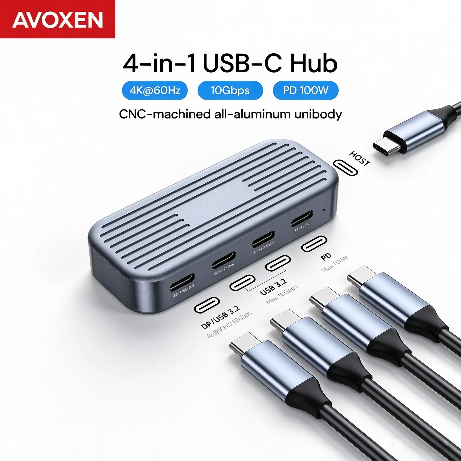 USB C Hub 4K 60Hz Video Transfer PD 100W 10Gbps Aluminium USB 3.2 Gen 2 Hub Laptop Docking Station Type C Adapter USB Splitter