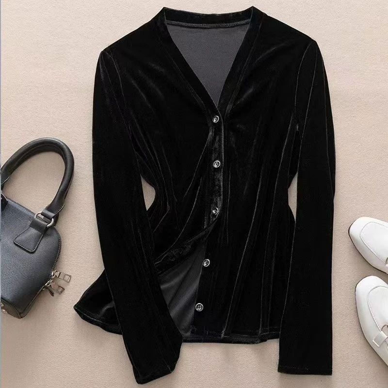 New Long Sleeve V Neck Velvet Mujer Chaqueta Slim Moda Elegant Luxury Temperament Trendy Hot Sell Moda Veste Femme