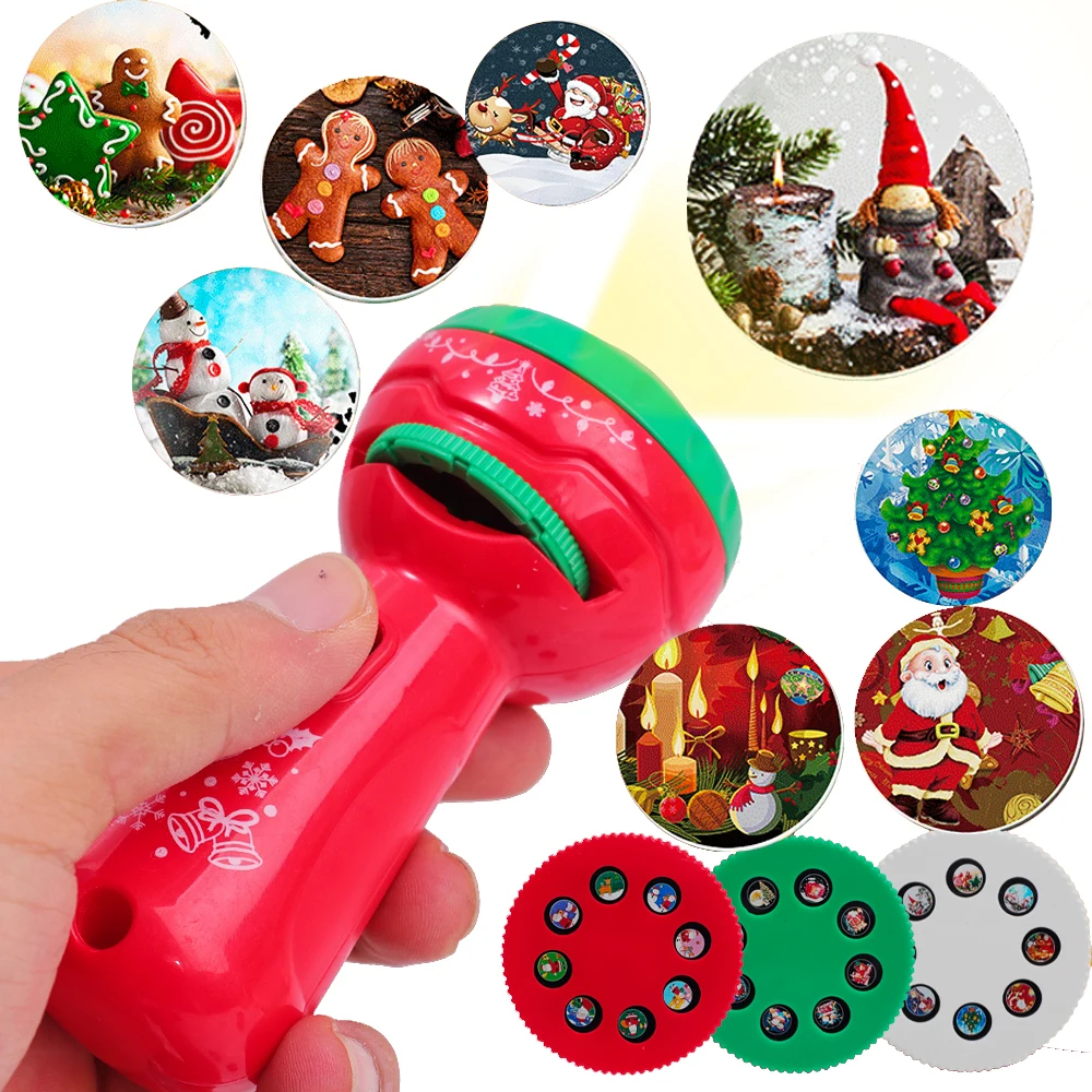 Projection Flashlight Toys Children Cartoon Light Up Santa Claus Pattern Games Early Education Christmas Projector Torch Gifts