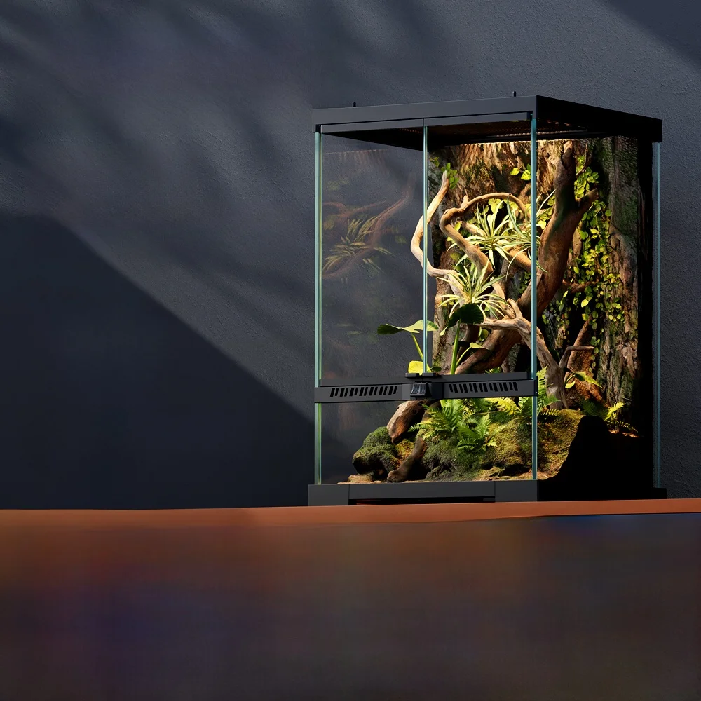 Double Door Glass Aquarium Reptile Pet Cage Rainforest Breeding Box for Lizards Snakes And Other Climbing Animals Eco View