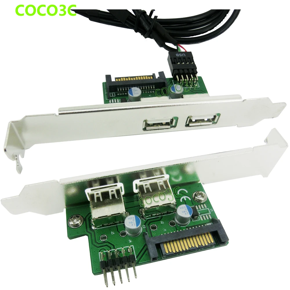 

9pin USB2.0 header to 2 USB 2.0 Port Converter Card + USB header Female cable + 15pin SATA supply power + PCI-e profile bracket