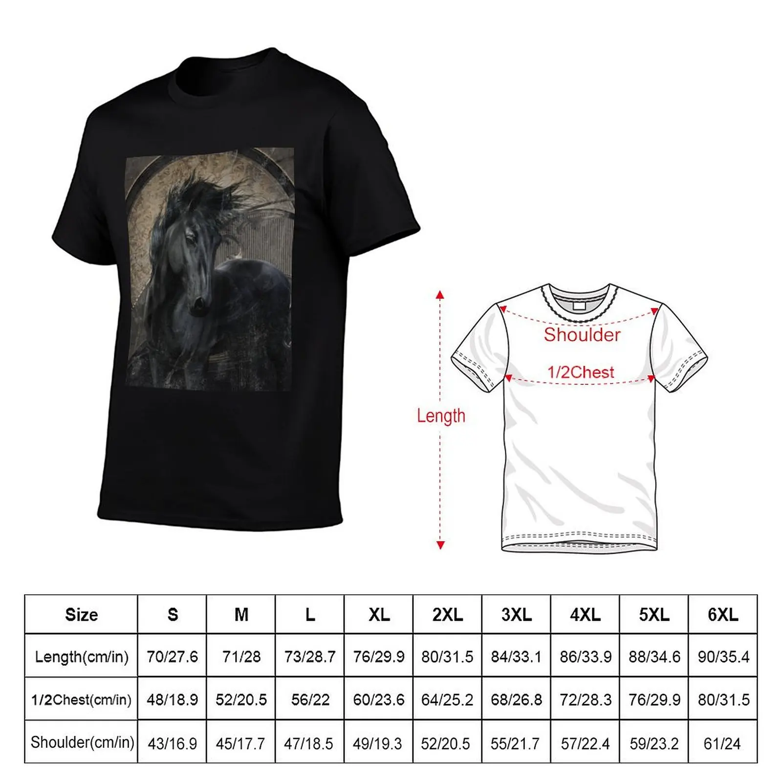 Gothic Friesian Horse T-Shirt anime t shirts Aesthetic clothing slim fit t shirts for men