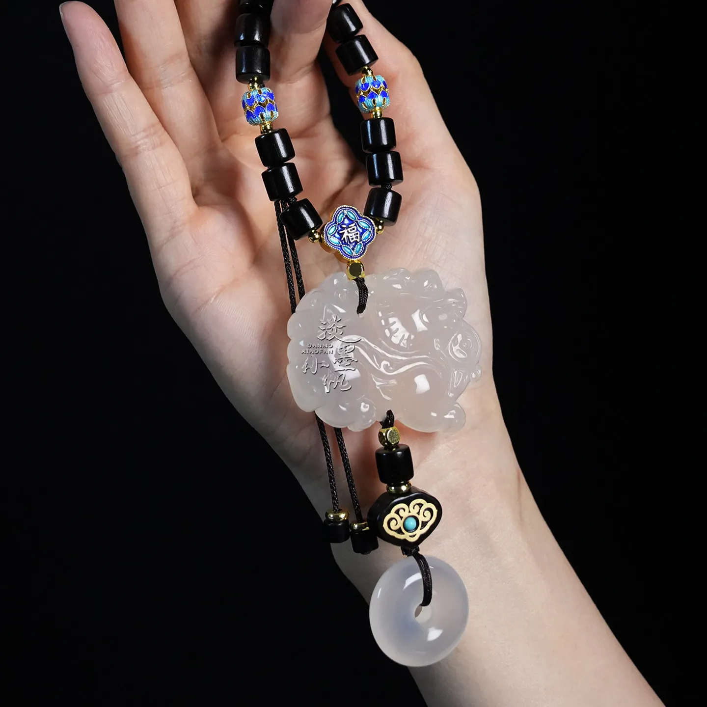 Chinese Style Sandalwood Beads White Jade Qilin Car Hanging Ornament 2026 New Lucky Safety Blessing Auto Interior Pendant Good