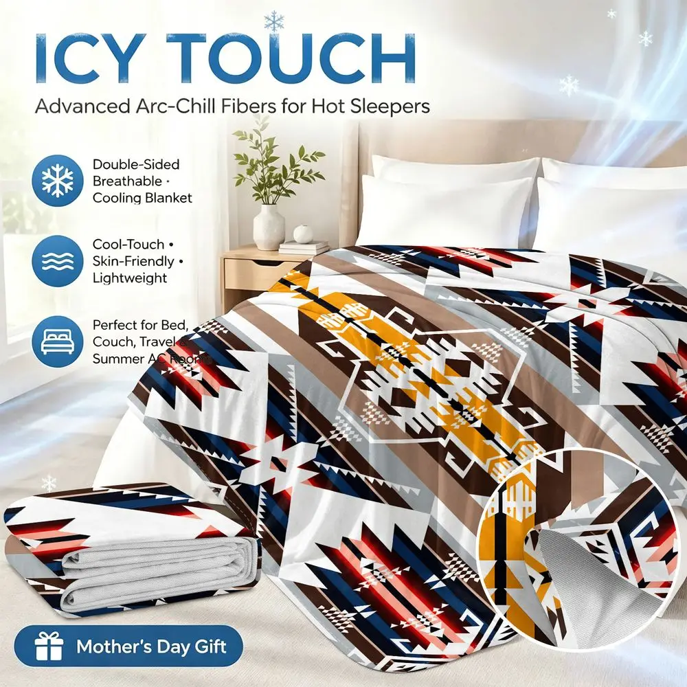 Cooling Blanket Throw Aztec Geometric Print Bedding Set QMAX 0.3 Ice Touch Breathable Moisture Wicking Soft