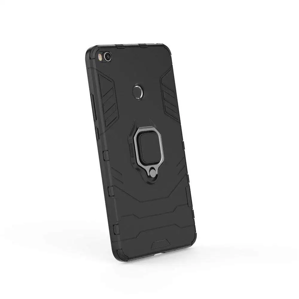 Caso do silicone para xiaomi mi max 2, caso à prova de choque luxuoso com anel do metal, pc duro e duro