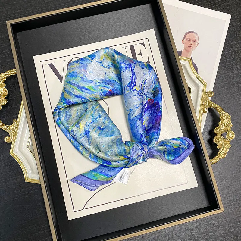 

100% Silk Scarf Luxury Hijab Female Square Print Bandana Headscarf Shawl Wraps Headband Windproof Neckerchief Handkerchief